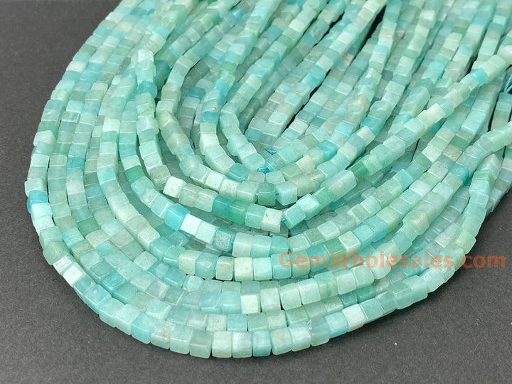 15" 4mm natural green Amazonite stone cube beads