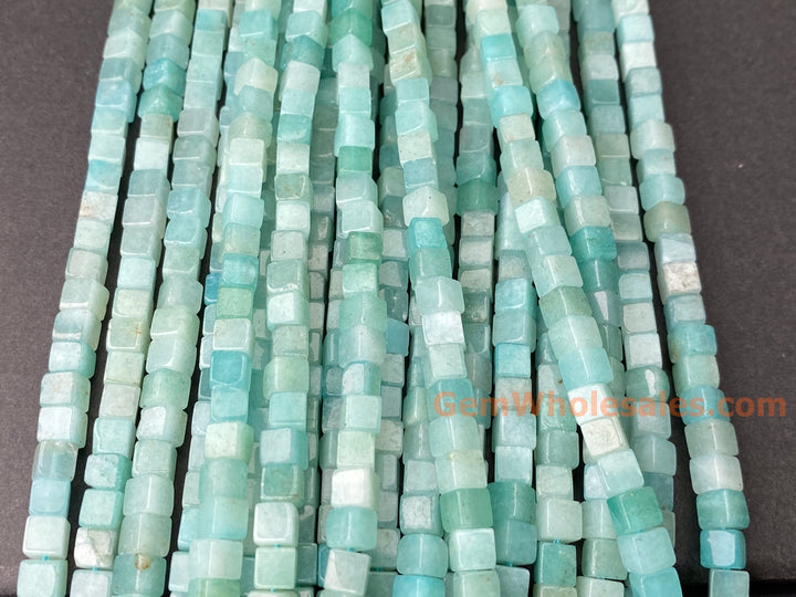 15" 4mm natural green Amazonite stone cube beads