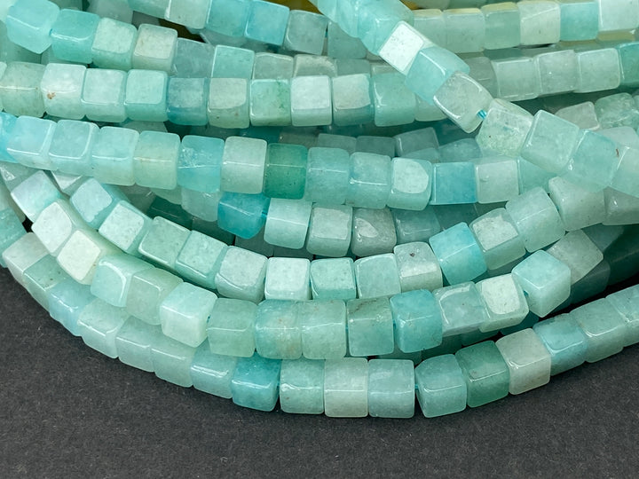 15" 4mm natural green Amazonite stone cube beads