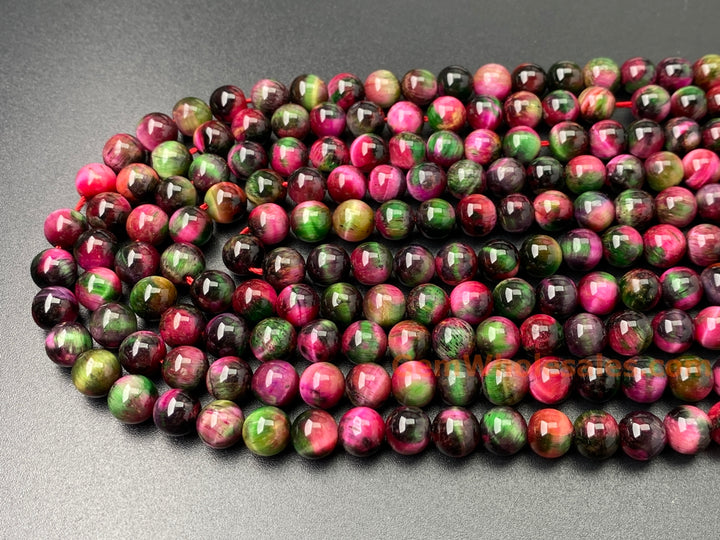 Perles rondes en œil de tigre teintées bleu violet de 15 pouces, 8 mm/10 mm