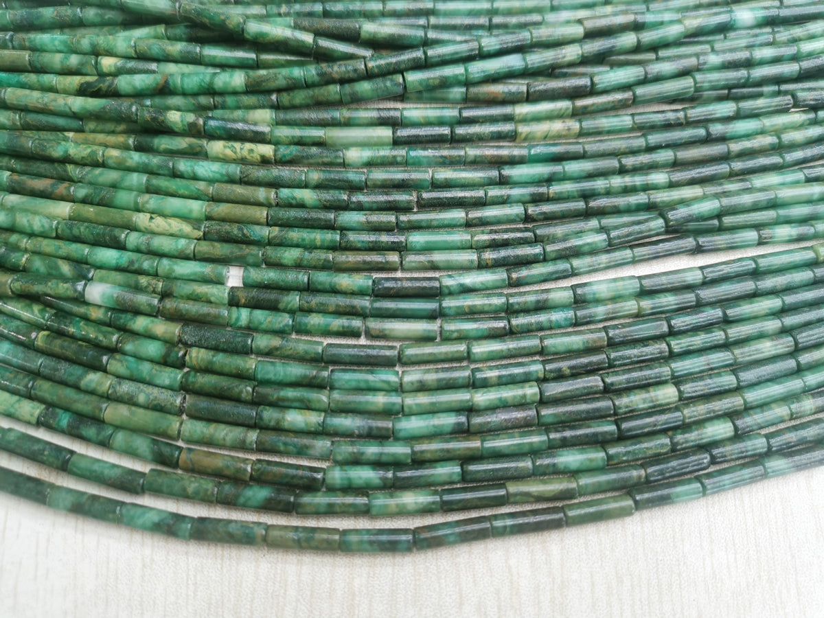 15.5" 4x13mm natural African green jade round tube Cylinder beads