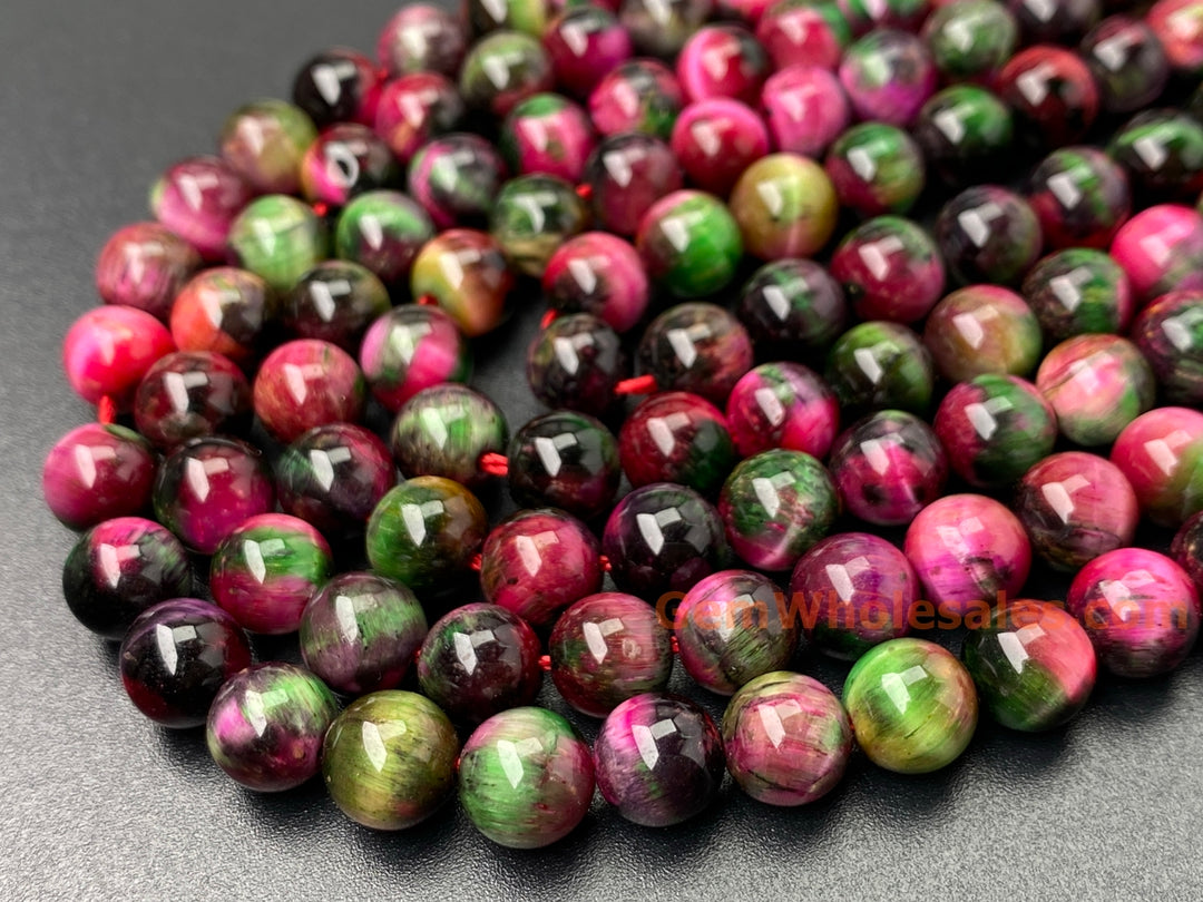 Perles rondes en œil de tigre teintées bleu violet de 15 pouces, 8 mm/10 mm