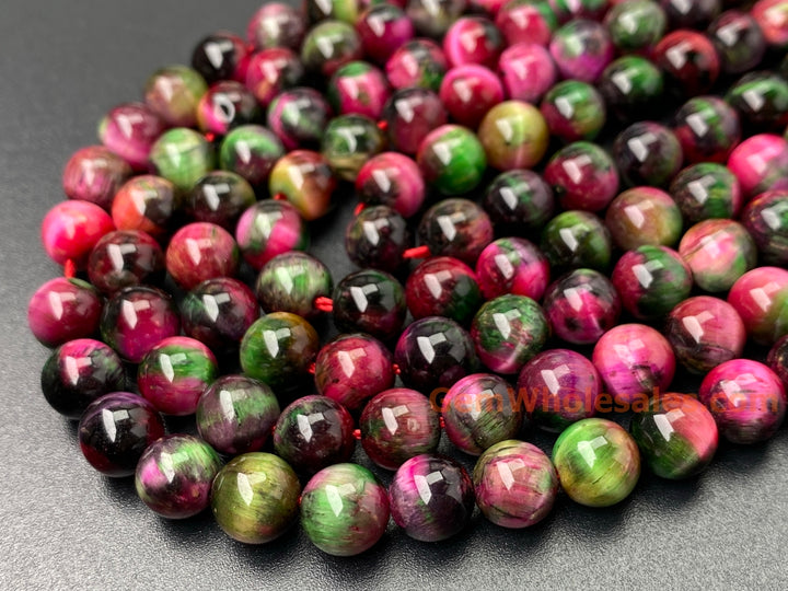 Perles rondes en œil de tigre teintées bleu violet de 15 pouces, 8 mm/10 mm