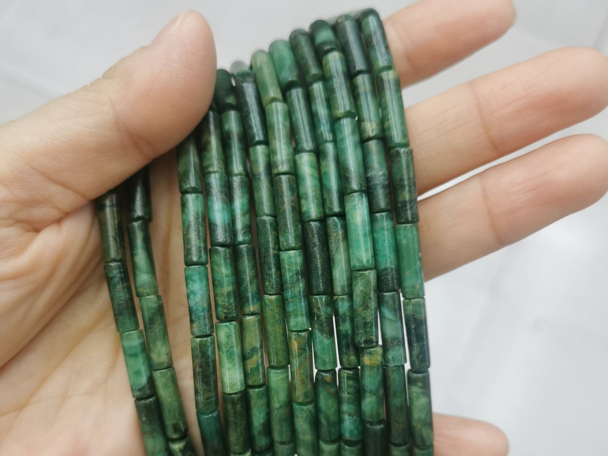 15.5" 4x13mm natural African green jade round tube Cylinder beads