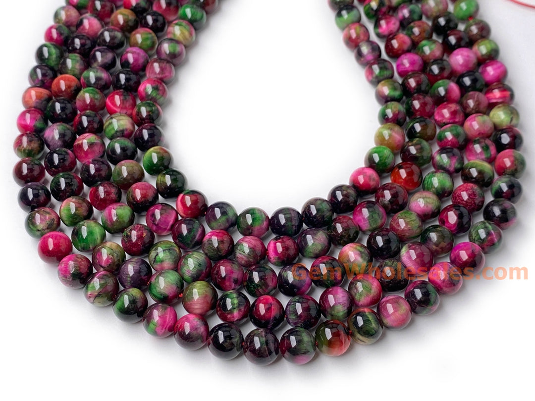 Perles rondes en œil de tigre teintées bleu violet de 15 pouces, 8 mm/10 mm