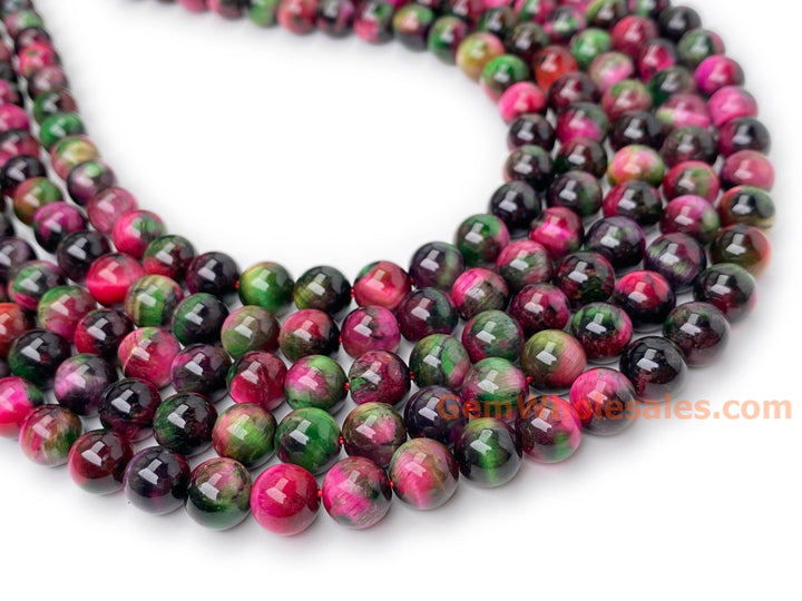 Perles rondes en œil de tigre teintées bleu violet de 15 pouces, 8 mm/10 mm