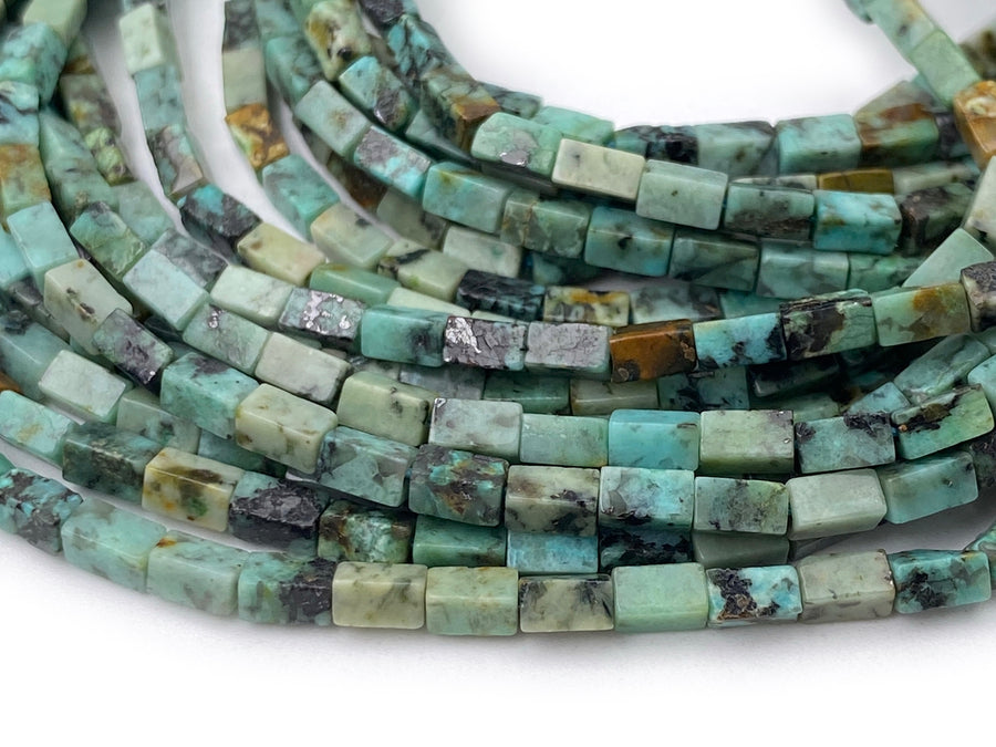 2x4mm African Turquoise rectangle tube beads close up
