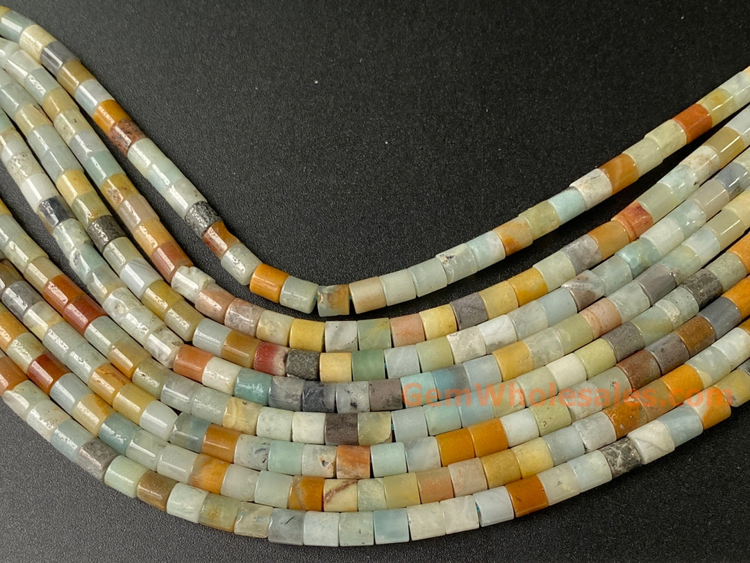 4x4mm Natural amazonite round Cylinder tube beads, 15"