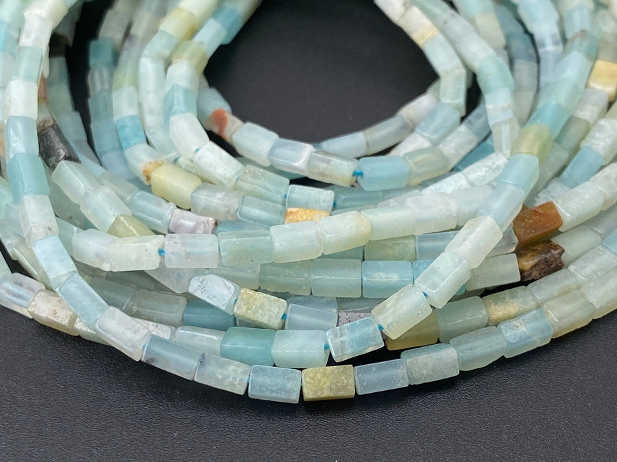 2x4mm Natural Amazonite rectangle tube beads close up