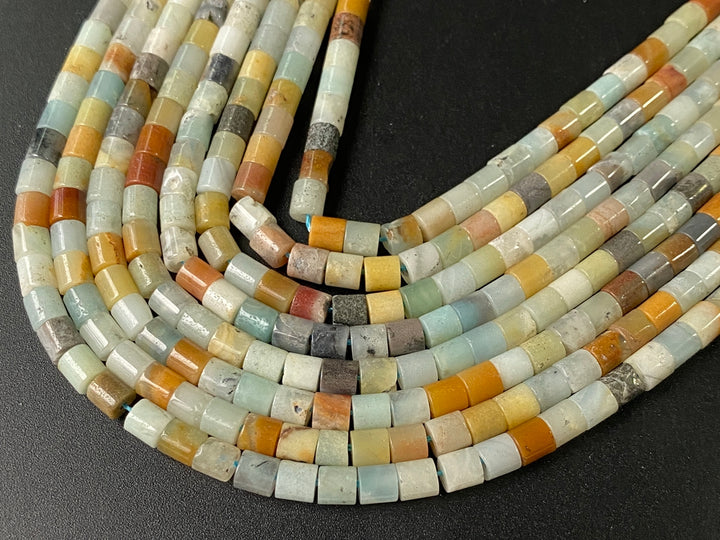 4x4mm Natural amazonite round Cylinder tube beads, 15"