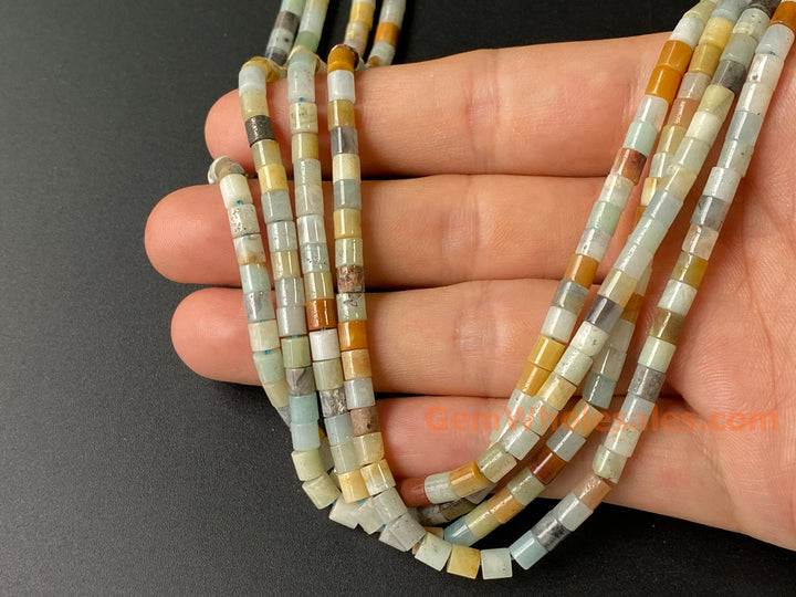 4x4mm Natural amazonite round Cylinder tube beads, 15"