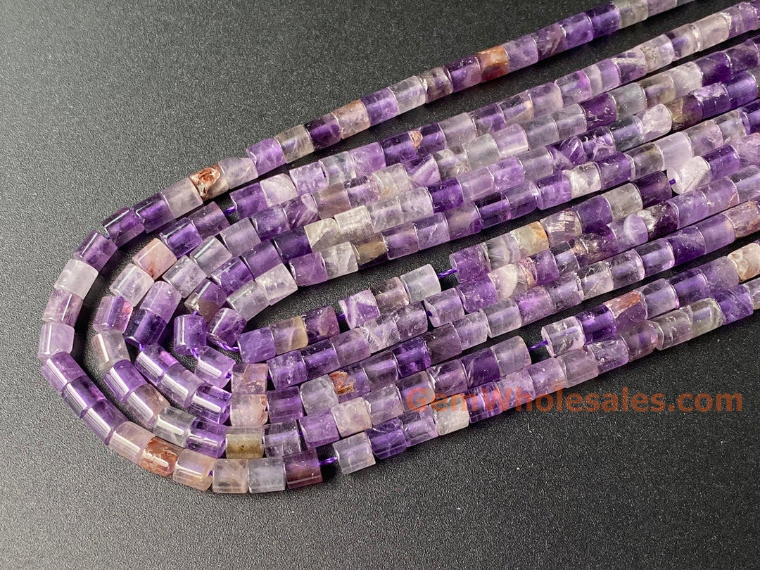 4x4mm Natural amethyst round Cylinder tube beads, 15"
