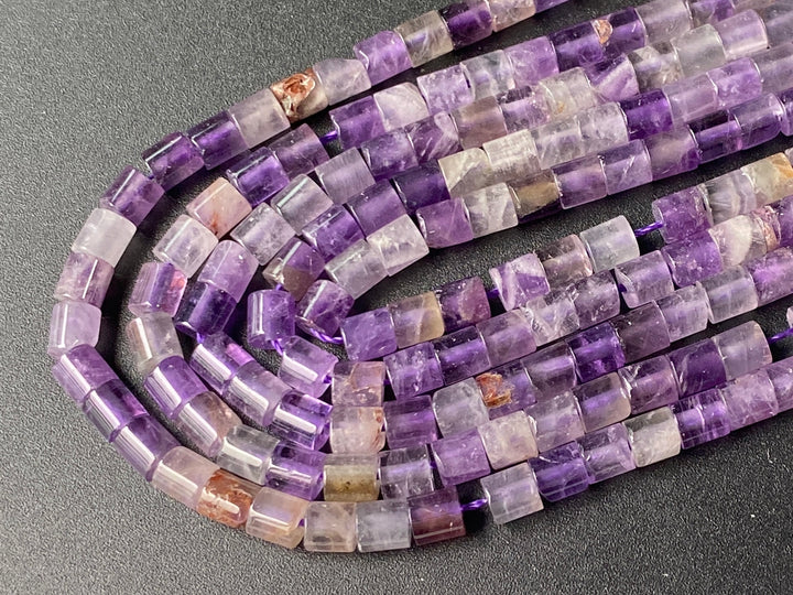4x4mm Natural amethyst round Cylinder tube beads, 15"