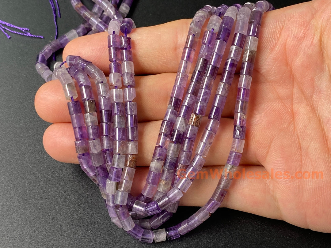 4x4mm Natural amethyst round Cylinder tube beads, 15"