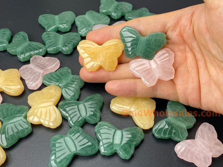 1PC 28x38mm natural green aventurine carving butterfly pendant