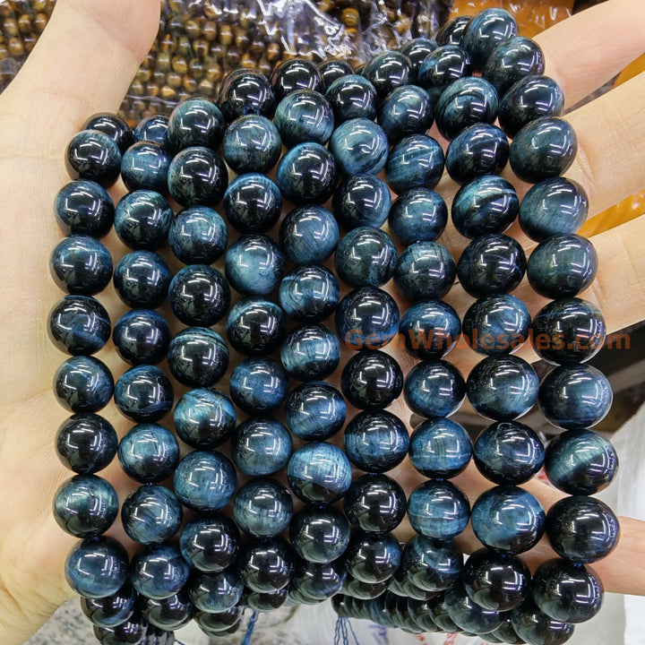 10mm Dyed blue tiger eye stone round beads, 15.5"