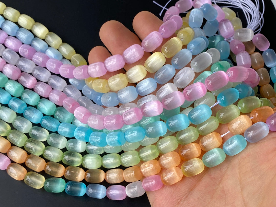 15" 8x12mm Multi candy color calcite stone drum beads