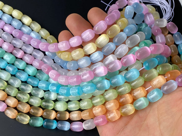 15" 8x12mm Multi candy color calcite stone drum beads