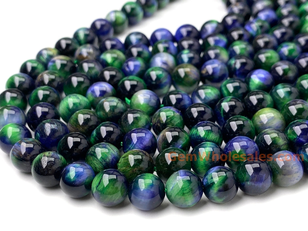 15" 8mm/10mm Dyed blue green dream tiger eye stone round beads