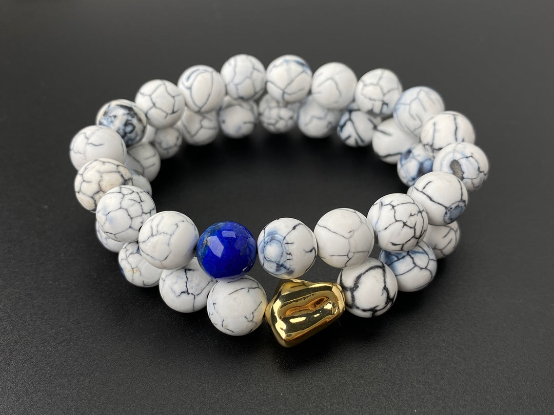 8" White fire Agate 10mm round Beads Stretch Bracelet, gift for him
