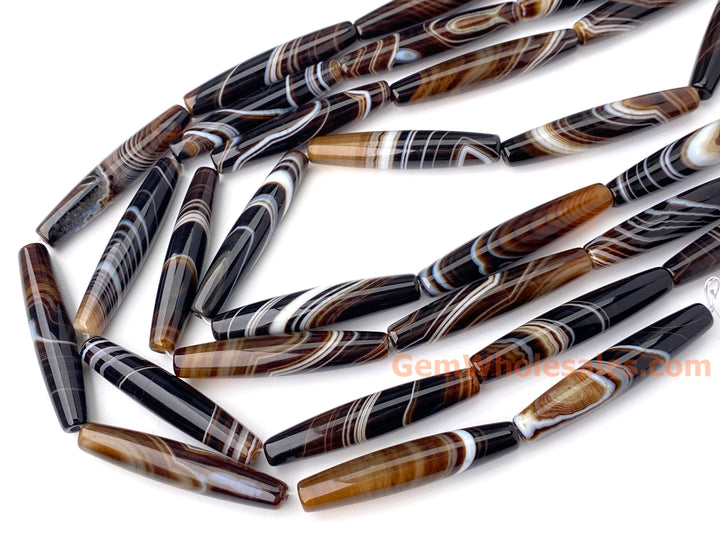 15" 10x50mm brown stripe Agate oval/rice beads