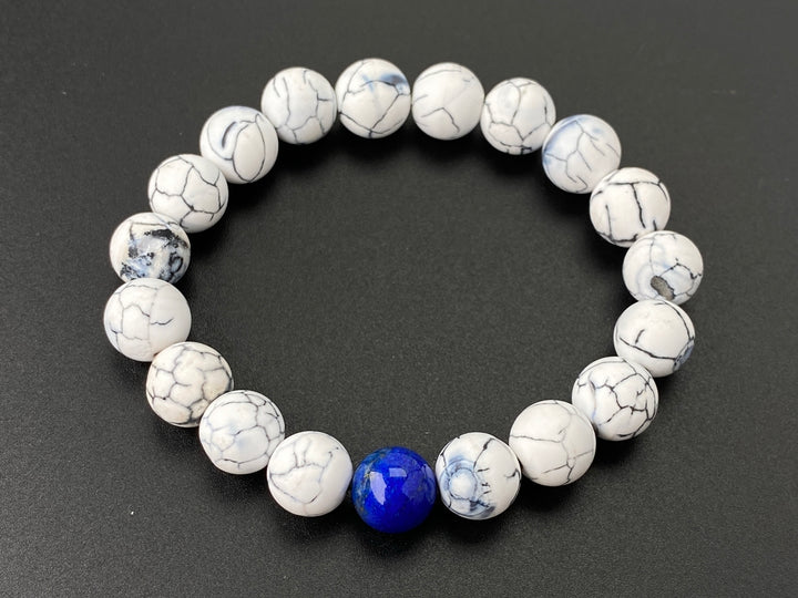 8" White fire Agate 10mm round Beads Stretch Bracelet, gift for him