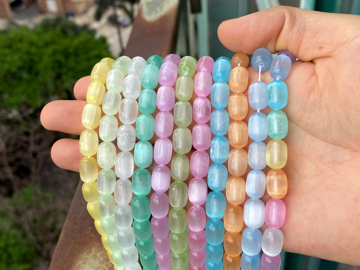 15" 8x12mm Multi candy color calcite stone drum beads