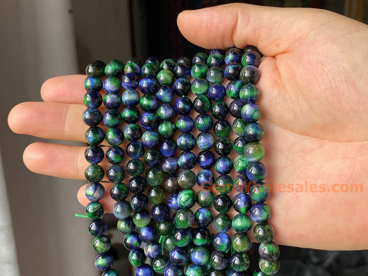 15" 8mm/10mm Dyed blue green dream tiger eye stone round beads