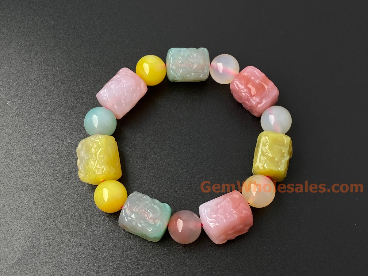 7" Multi candy red green yellow agate beads Handmade bracelets