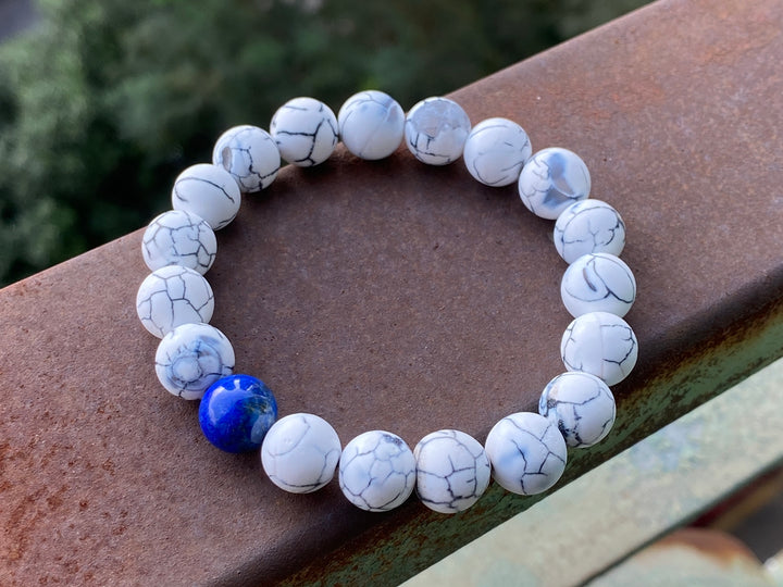 8" White fire Agate 10mm round Beads Stretch Bracelet, gift for him