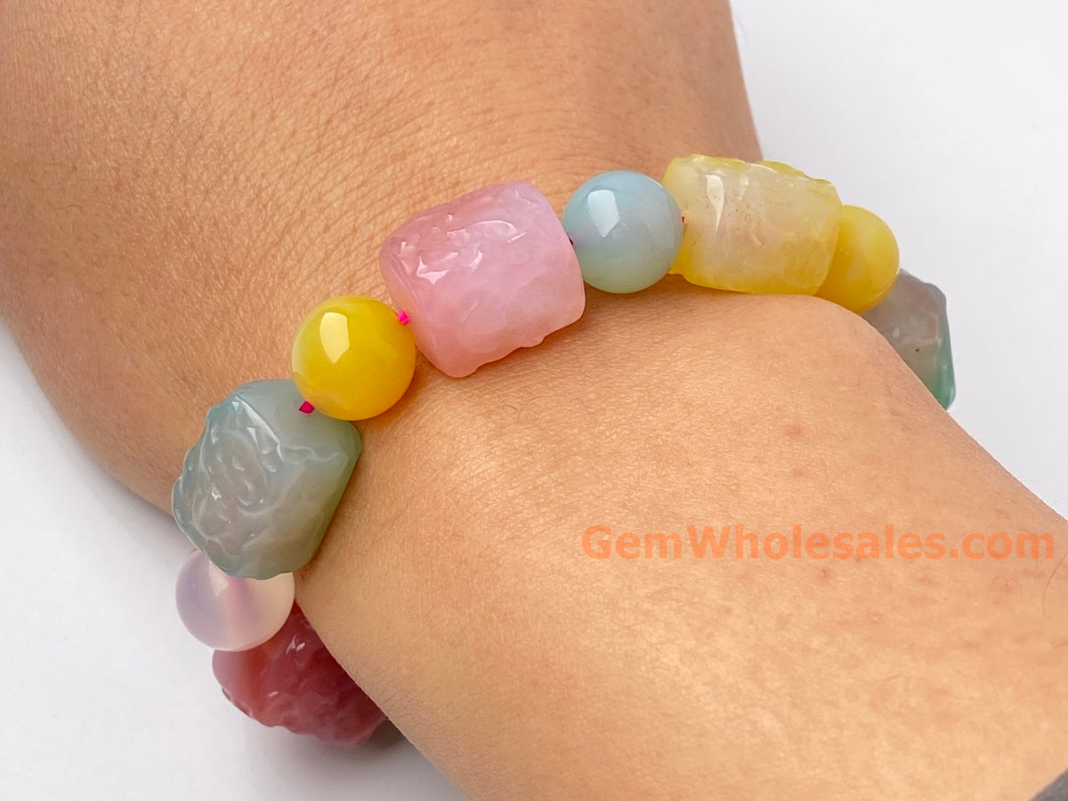 7" Multi candy red green yellow agate beads Handmade bracelets