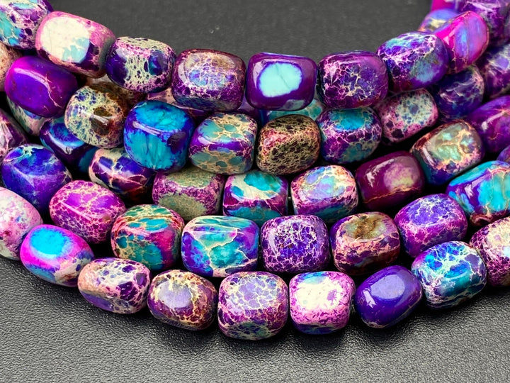 15.5" 5x7mm purple blue Sea Sediment/Impression Jasper rectangle cube beads