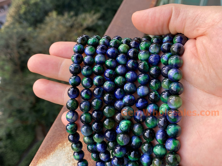 15" 8mm/10mm Dyed blue green dream tiger eye stone round beads