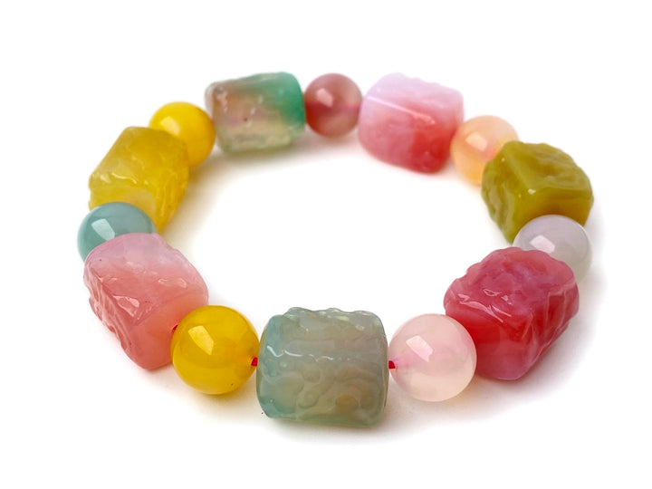 7" Multi candy red green yellow agate beads Handmade bracelets