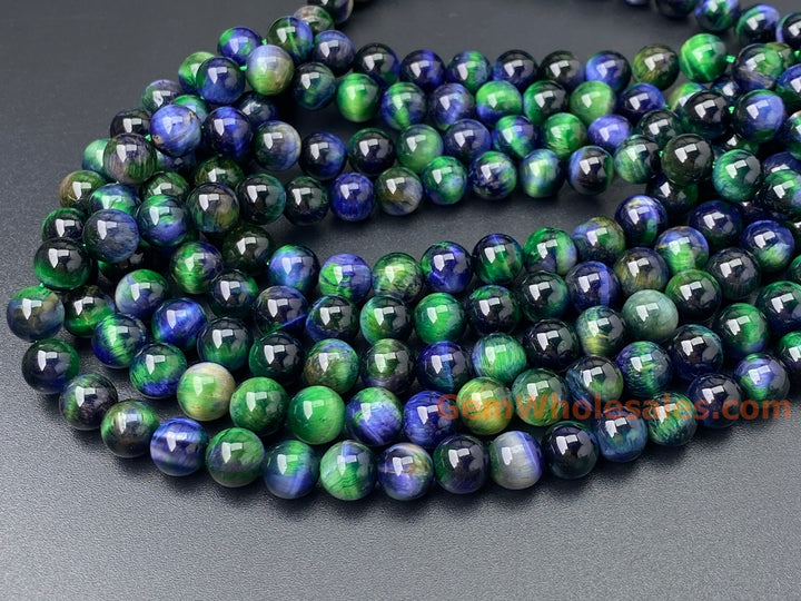 15" 8mm/10mm Dyed blue green dream tiger eye stone round beads