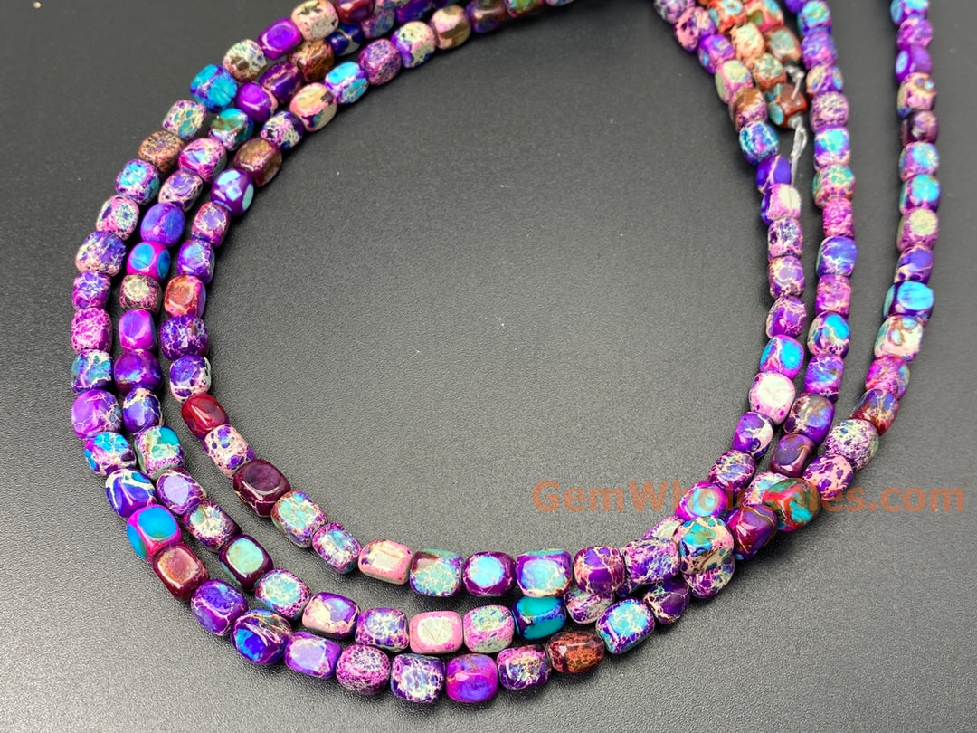 15.5" 5x7mm purple blue Sea Sediment/Impression Jasper rectangle cube beads