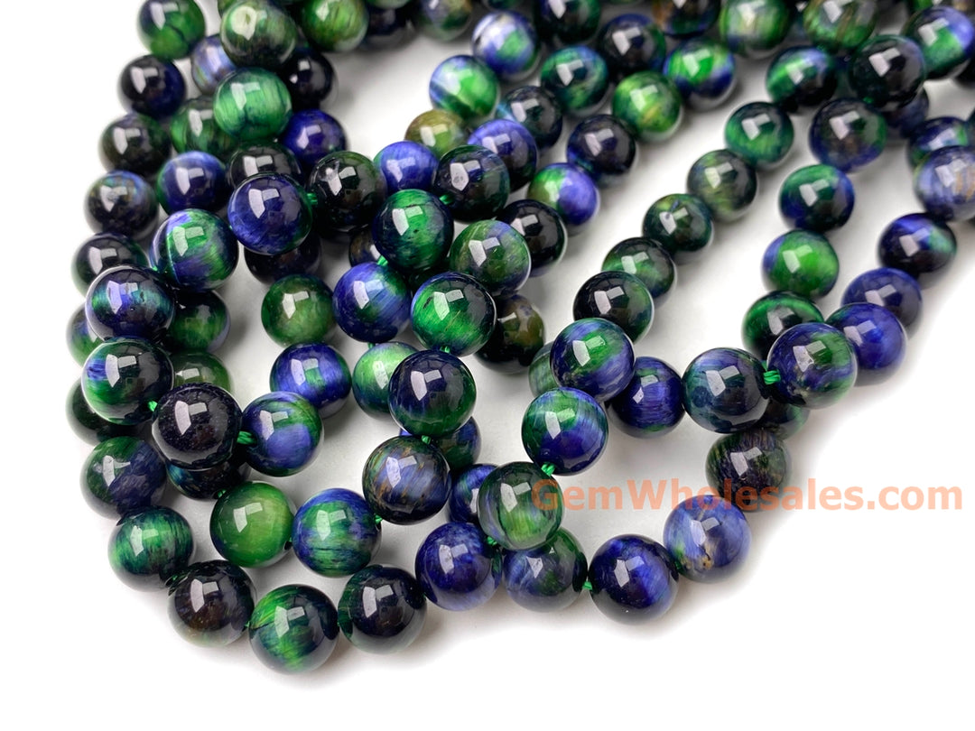 15" 8mm/10mm Dyed blue green dream tiger eye stone round beads