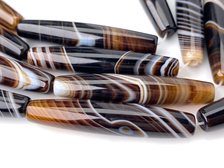 15" 10x50mm brown stripe Agate oval/rice beads