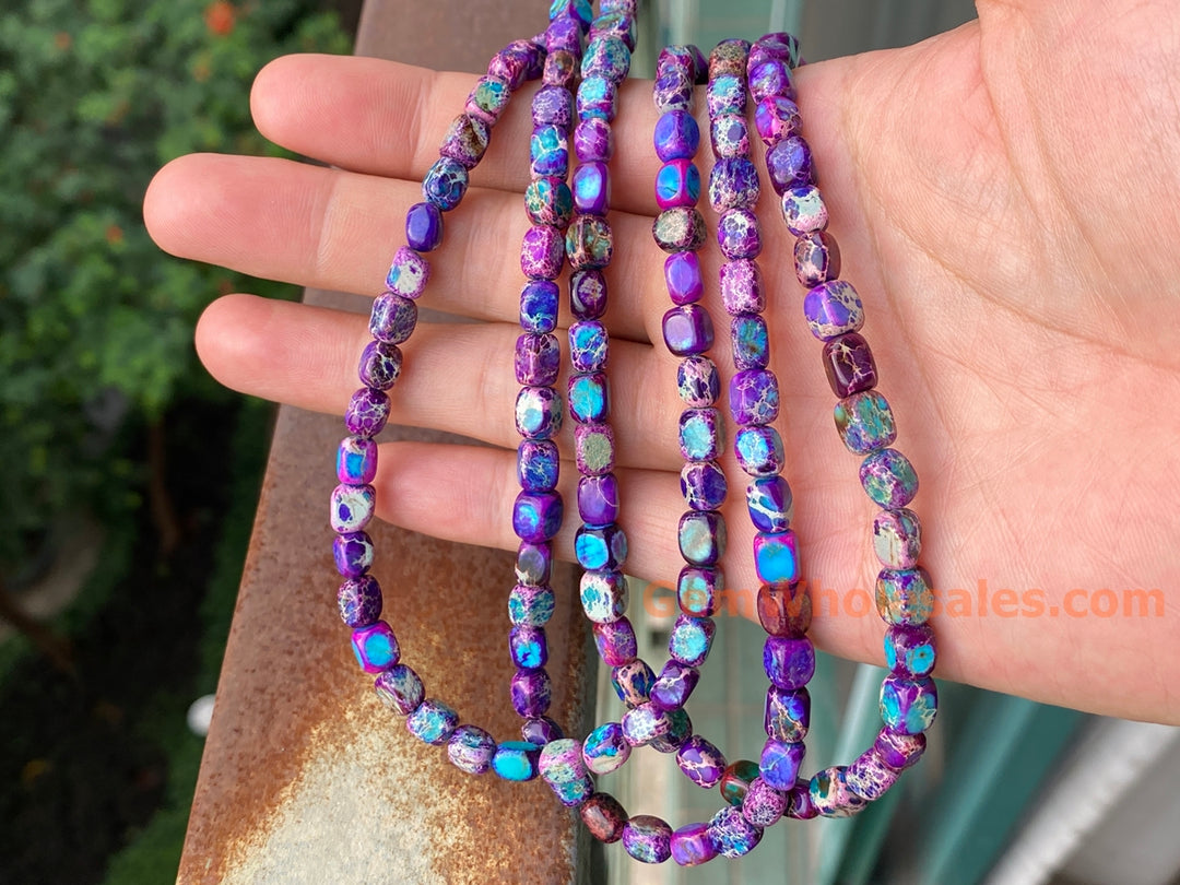 15.5" 5x7mm purple blue Sea Sediment/Impression Jasper rectangle cube beads