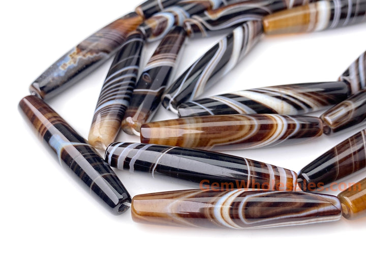 15" 10x50mm brown stripe Agate oval/rice beads