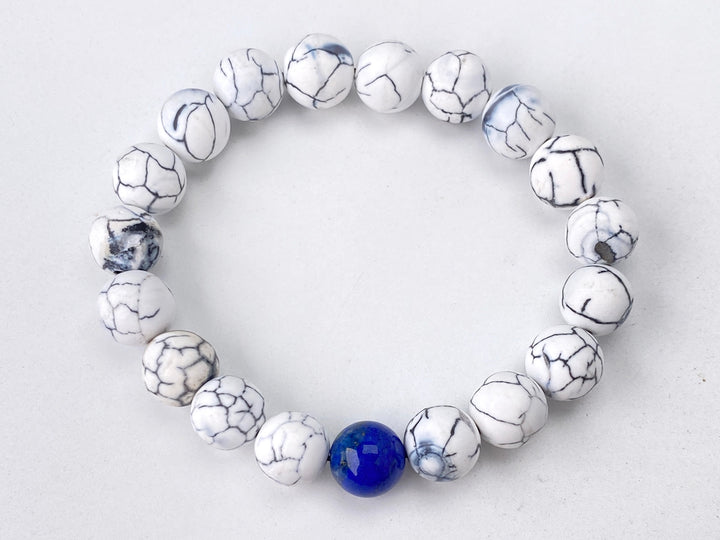 8" White fire Agate 10mm round Beads Stretch Bracelet, gift for him
