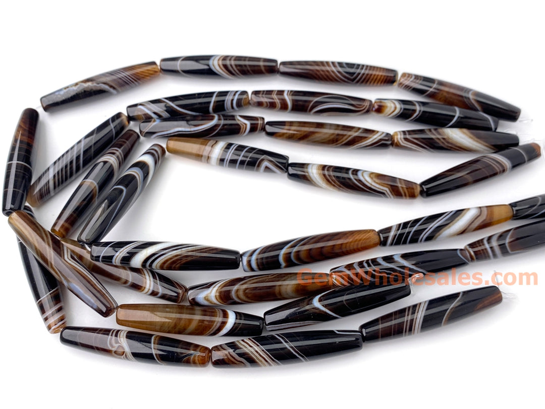 15" 10x50mm brown stripe Agate oval/rice beads
