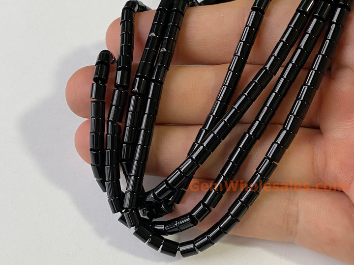 4x4mm black agate round Cylinder tube beads, 15."