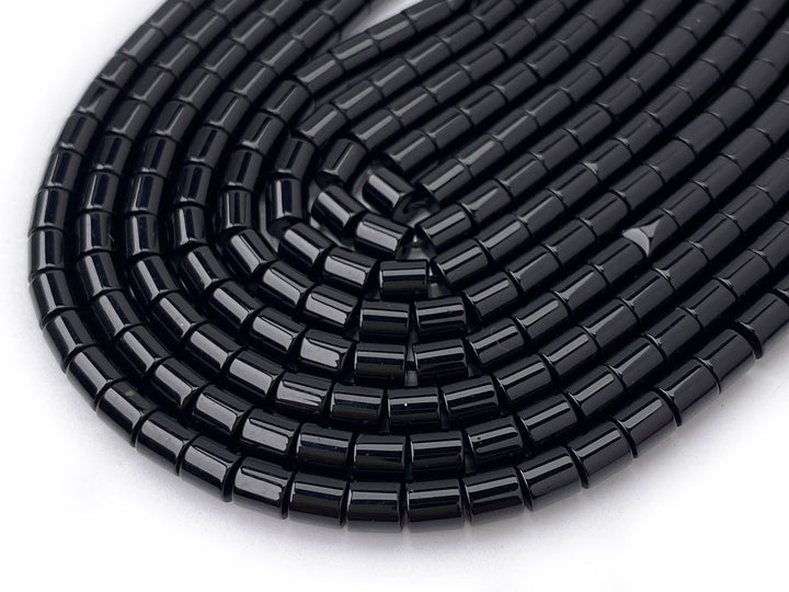 4x4mm black agate round Cylinder tube beads, 15."
