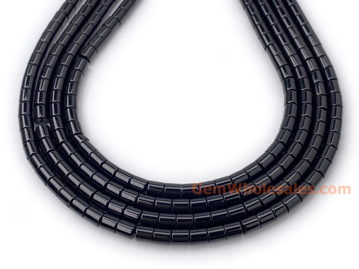 4x4mm black agate round Cylinder tube beads, 15."
