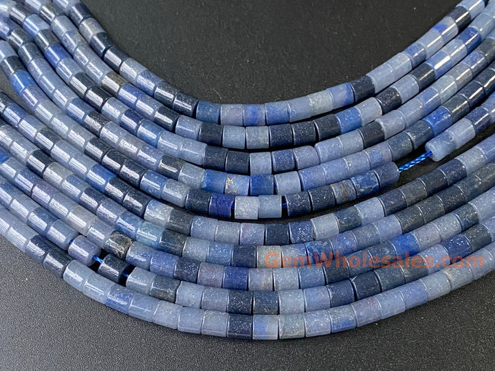4x4mm Natural blue aventurine round Cylinder tube beads, 15"
