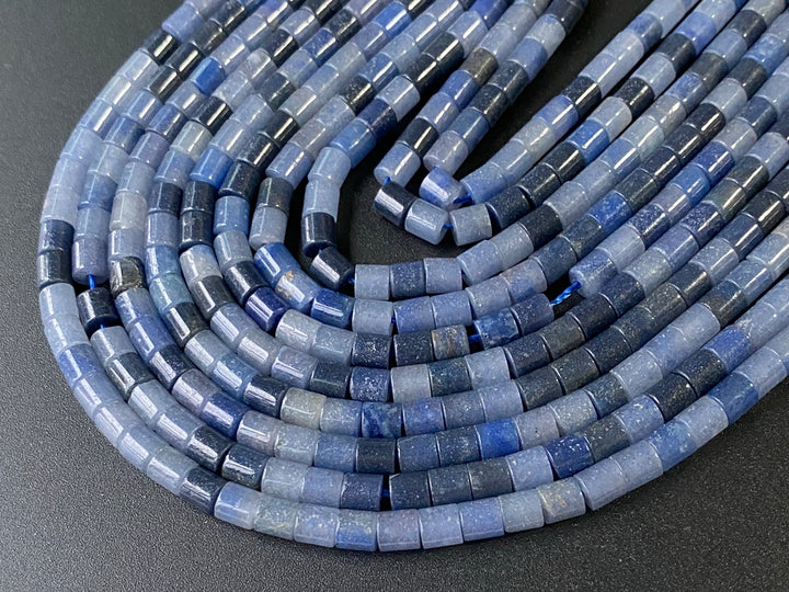 4x4mm Natural blue aventurine round Cylinder tube beads, 15"