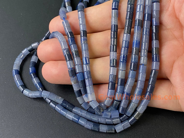4x4mm Natural blue aventurine round Cylinder tube beads, 15"