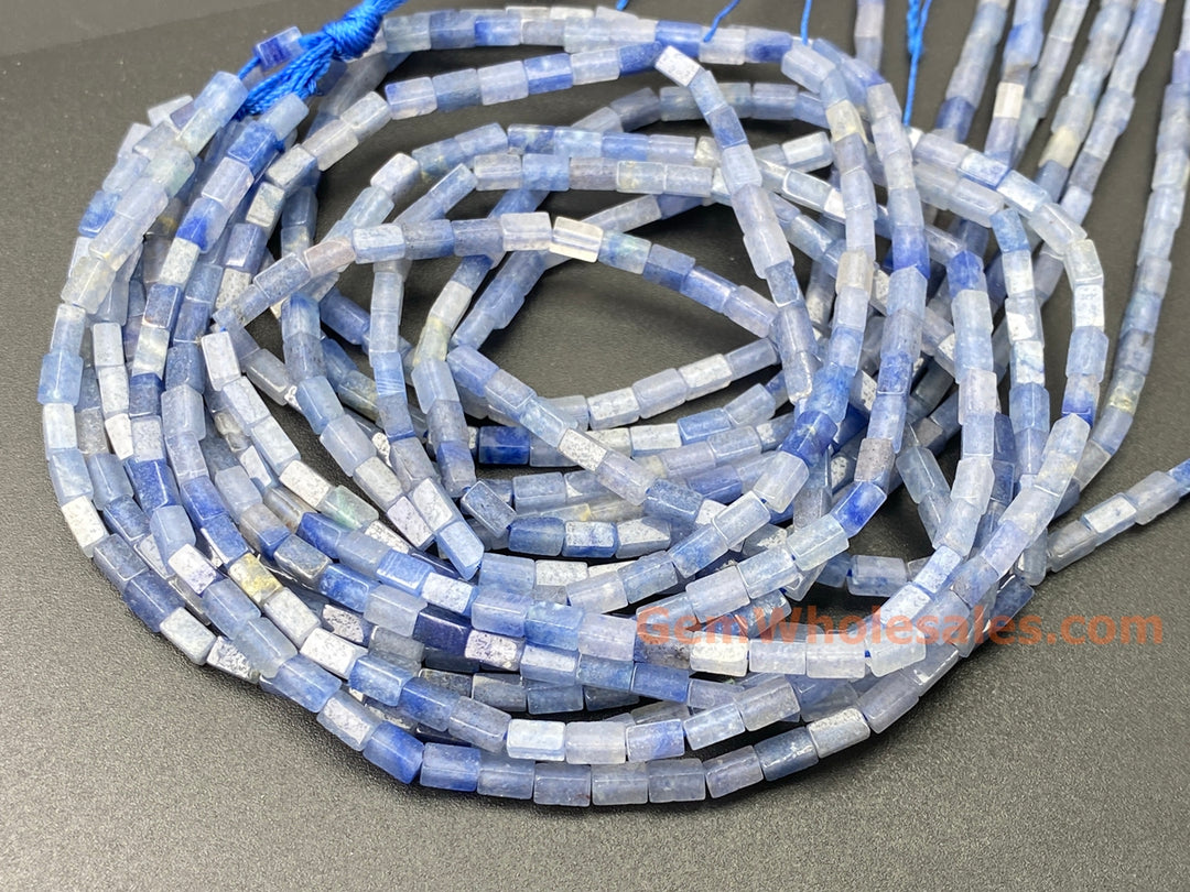 2x4mm Natural Blue Aventurine stone Rectangle Tube Beads, 15"