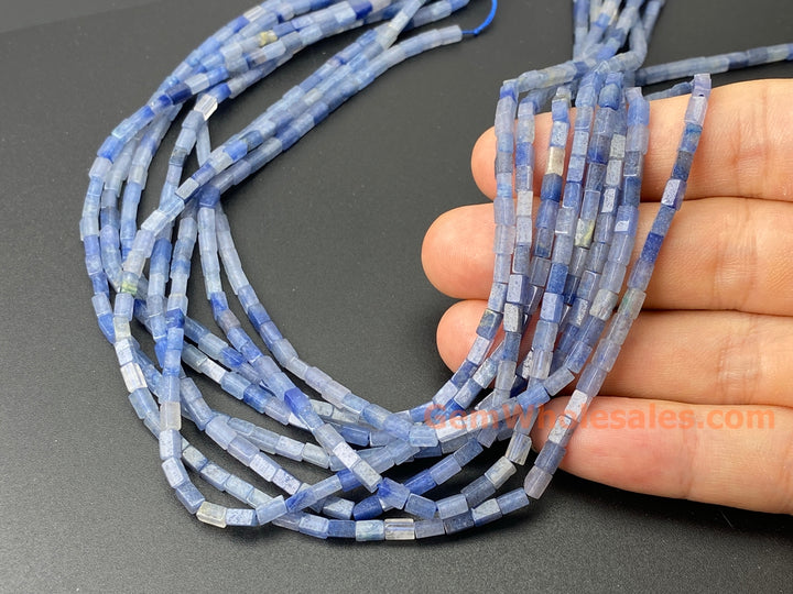 2x4mm Natural Blue Aventurine stone Rectangle Tube Beads, 15"
